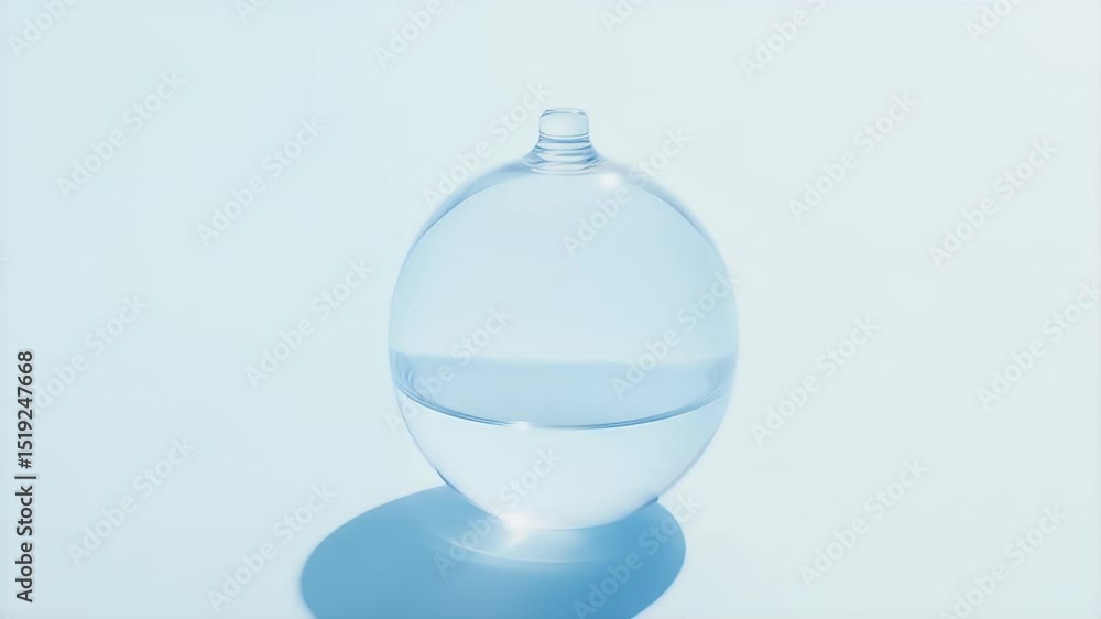 Poster 澄んだ水が半分入った球体ガラス容器 静かな背景とソフトな影 シンプルなスタジオ照明 透明な丸い水玉の装飾