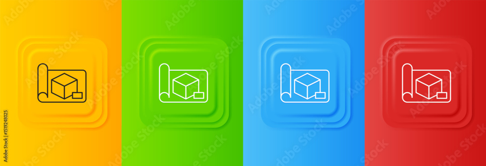 Poster white graphing paper for engineering icon isolated on colorful background. set icons in square butto