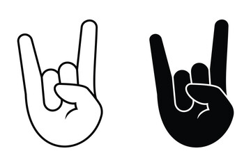 Rock Hard and heavy metal, horns sign, Hard rock horns foam fan finger template. Cool hand gesture symbol. Rock horns silhouette and line vector icon for apps and websites. rock vector illustration.