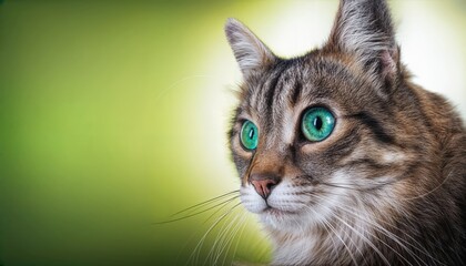 Striking Greeneyed Feline Portrait, Capturing the Mystique of a Vibrant Eyed Beast in High Definition, Showcasing a Glimpse of Intense Intelligence and Allure.