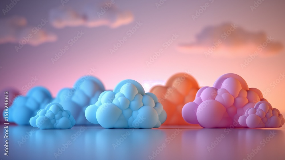Poster futuristic clouds representing artificial intelligence and digital storage in a serene backdrop