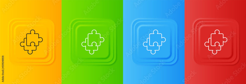 Poster white puzzle pieces toy icon isolated on colorful background. set icons in square buttons. vector