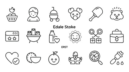 Collection of Doodle Style Vector Icons in Black and White on White Background