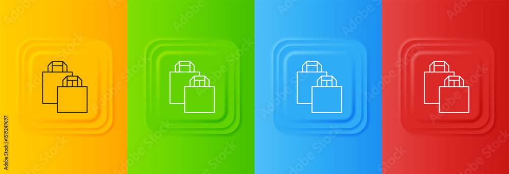 Poster white paper shopping bag icon isolated on colorful background. package sign. set icons in square but