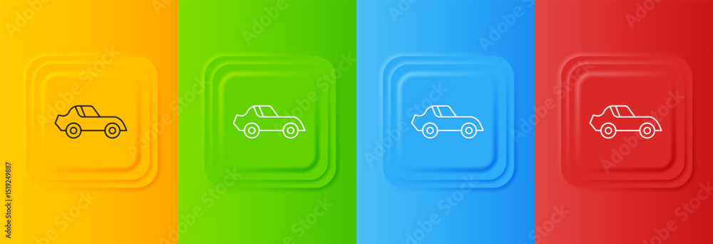 Aufkleber white car icon isolated on colorful background. set icons in square buttons. vector