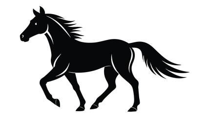 Obraz premium Elegant Black Horse Silhouette with Flowing Mane and Tail on White Background