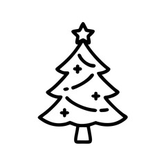 Simple holiday tree icon with star and snowflakes. Festive holiday tree illustration perfect for seasonal greeting cards, xmas decorations, and winter holidays.