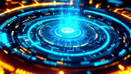 futuristic hud with glowing blue orange digital circles and scanner - Powered by Adobe