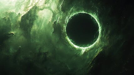Black Hole Singularity in Green Cosmic Nebula - Abstract Space Background singularity space cosmic
