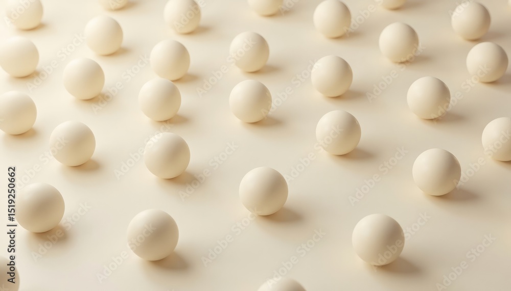 Poster minimalist arrangement of white spheres on a cream-colored surface creating a pattern