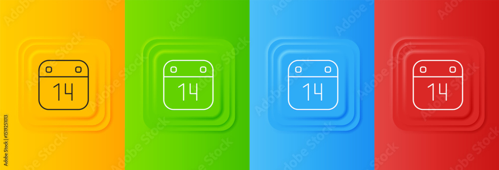 Poster white calendar with february 14 icon isolated on colorful background. valentines day. love symbol. s