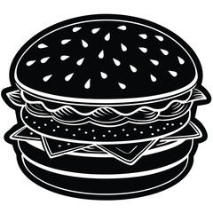 Big juicy cheeseburger on a black background, a fast food meal with sesame bun, beef, lettuce, and tomato, perfect for lunch or dinner