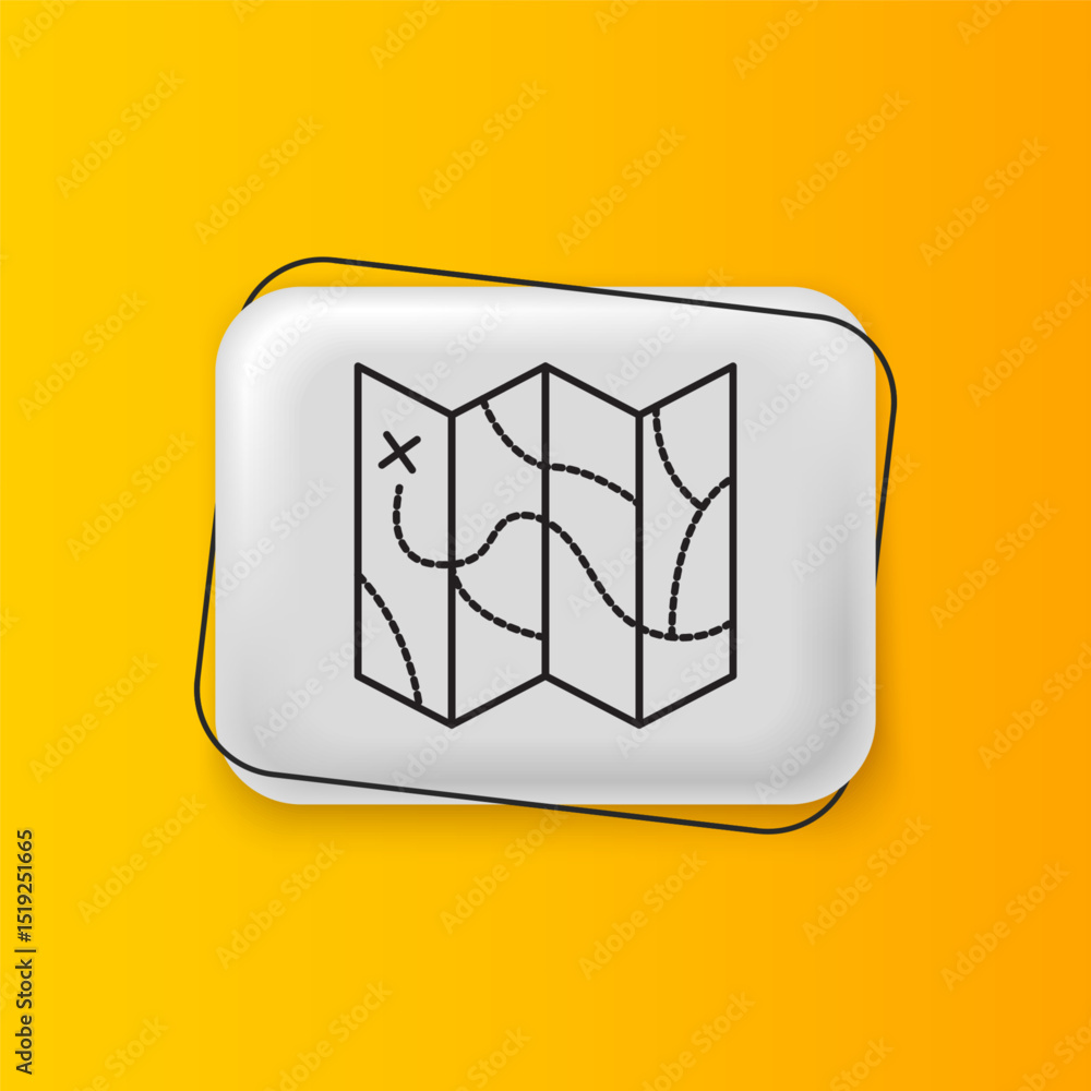 Poster black folded map icon isolated on yellow background. silver rectangle button. vector