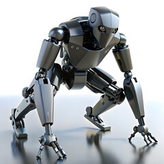 Advanced Black Robot in a Ready Position Futuristic Technology Artificial Intelligence