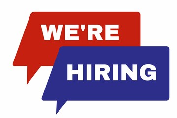 Verbal speech bubbles , verbal speech banner text WE'RE HIRING, speech bubble banner, poster, banner, verbal speech banner icon. 