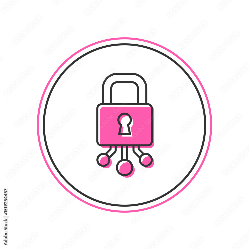 Poster filled outline cyber security icon isolated on white background. closed padlock on digital circuit b
