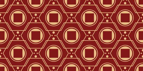Happy Chinese new year pattern seamless vector. Wallpaper with chinese coin pattern on red background. Modern luxury oriental illustration for cover, banner, website, decor.