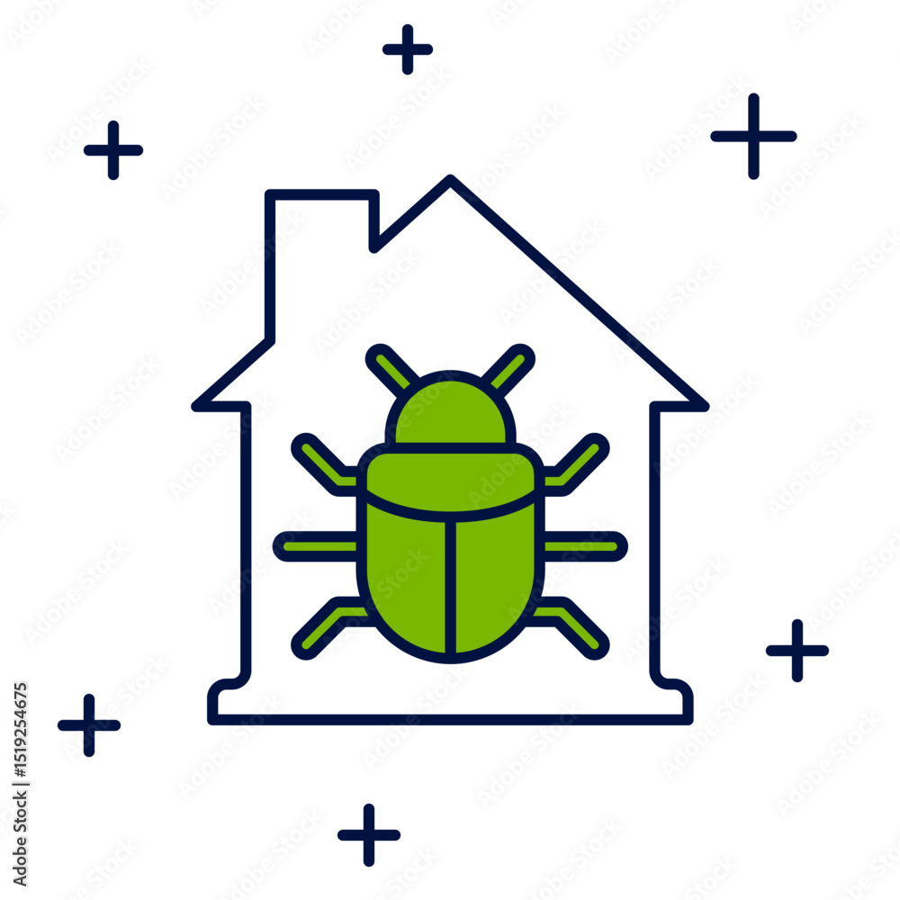 Poster filled outline house system bug concept icon isolated on white background. code bug concept. bug in 