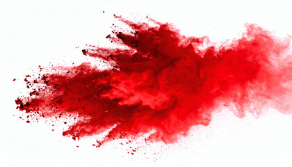 Red powder explosion isolated on white background for vibrant color burst effects, Holi festival design, and dramatic art visuals