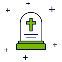 Obraz premium Filled outline Grave with tombstone icon isolated on white background. Vector
