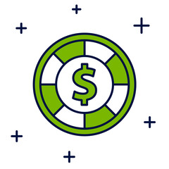 Filled outline Casino chips icon isolated on white background. Casino gambling. Vector