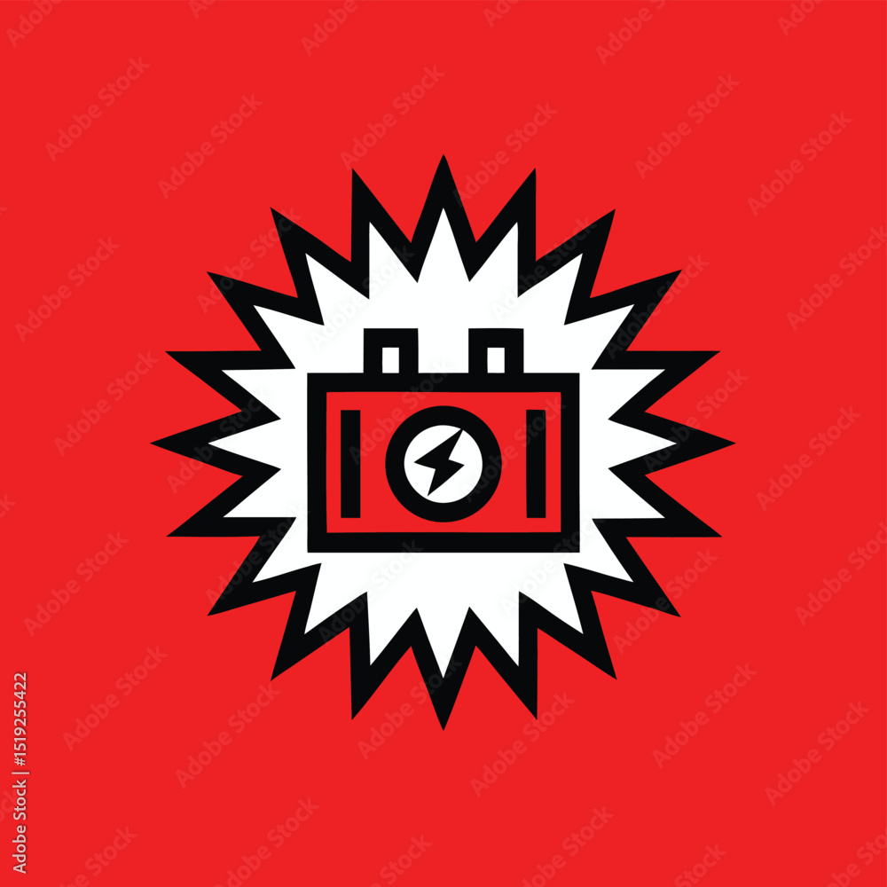 Poster abstract graphic of energy camera and spark symbols on a red background