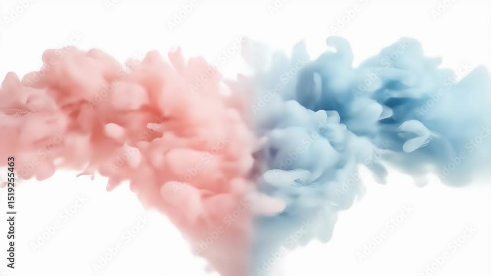 Aufkleber 抽象的な水彩インクの煙が白の背景にピンクと青で優雅に混合された様子を捉えたadobe stock写真