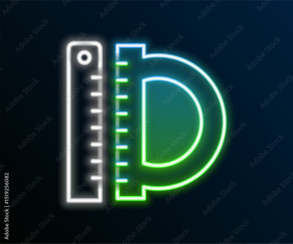 Poster glowing neon line protractor grid for measuring degrees icon isolated on black background. tilt angl