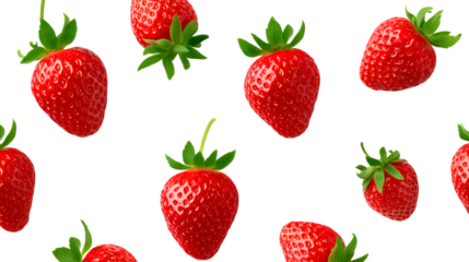 Ripe red strawberries on black background pattern on transparent background, PNG