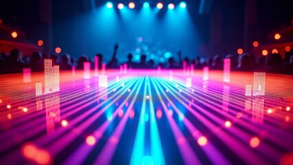 Vibrant holographic music visualizer in concert hall