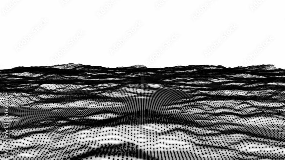 Aufkleber futuristic abstract digital landscape - black version and retro land. flying over data patterns, abs