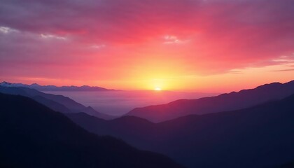 Fototapeta premium Mountain Sunrise with Pink Sky