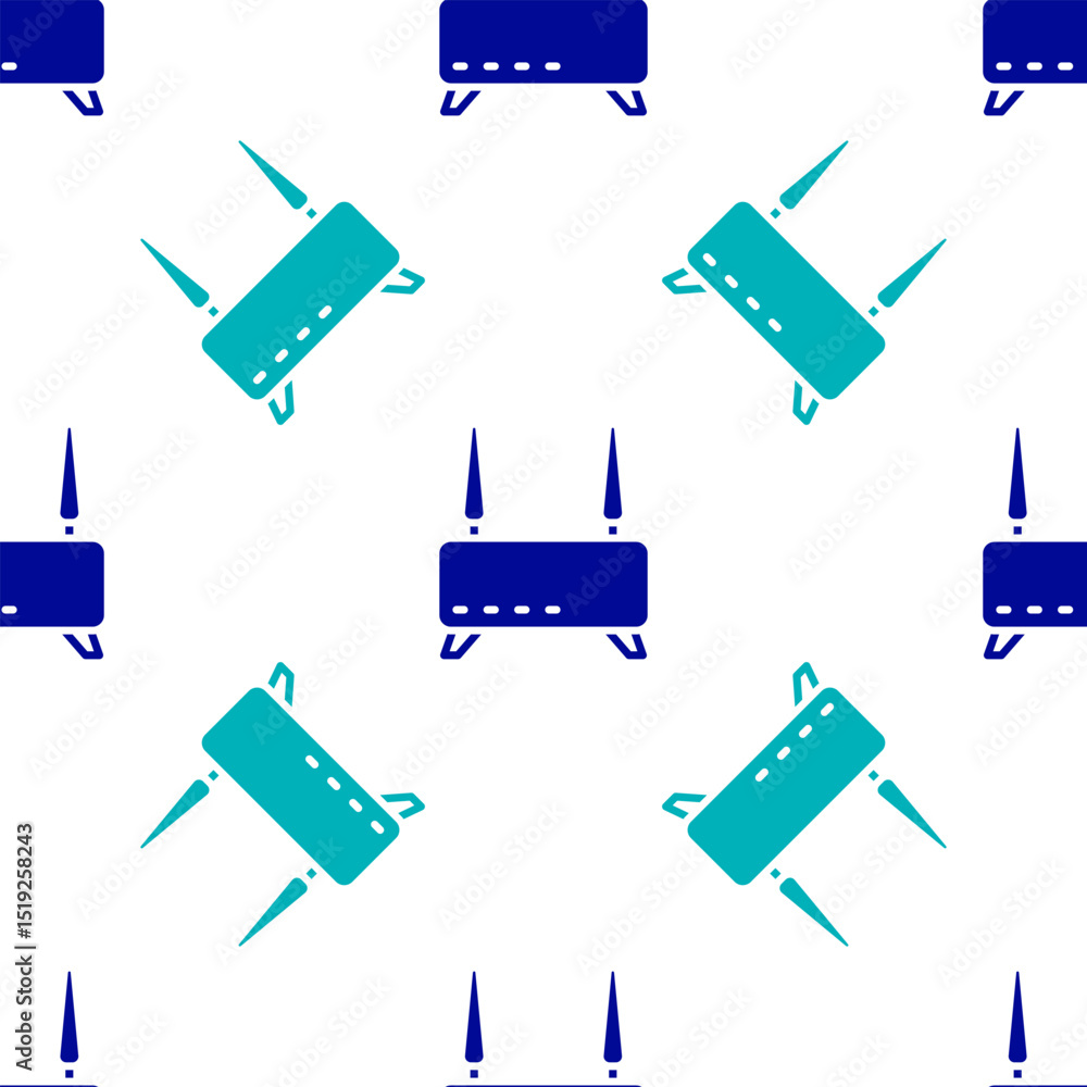 Poster blue router and wi-fi signal icon isolated seamless pattern on white background. wireless ethernet m