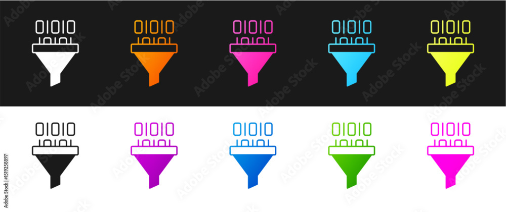 Poster set binary code icon isolated on black and white background. vector