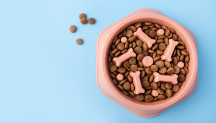 Cat and dog orange slow Feeding Bowl on blue background