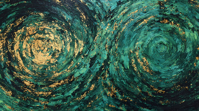 exhibition banner for modern art | sacred solitude | fragile hope | emerald and gold | diagonal tension | twilight skies | swirling texture fields | dynamic linework | urban melancholy |