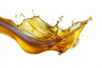 A dynamic splash of clear, golden oil isolated on a clean white background.
