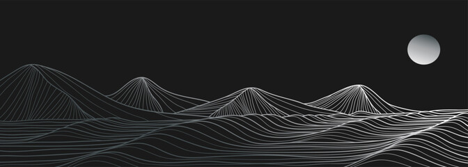 Mountain and Ocean wave line arts illustration. Hand drawn style. Abstract mountain contemporary aesthetic backgrounds landscapes. use for print art, poster, cover, banner