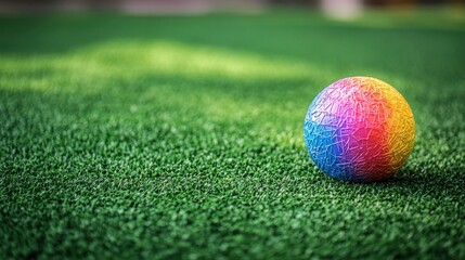 Naklejka premium Turf Playground. Colorful Ball on Green Play Area at School Park