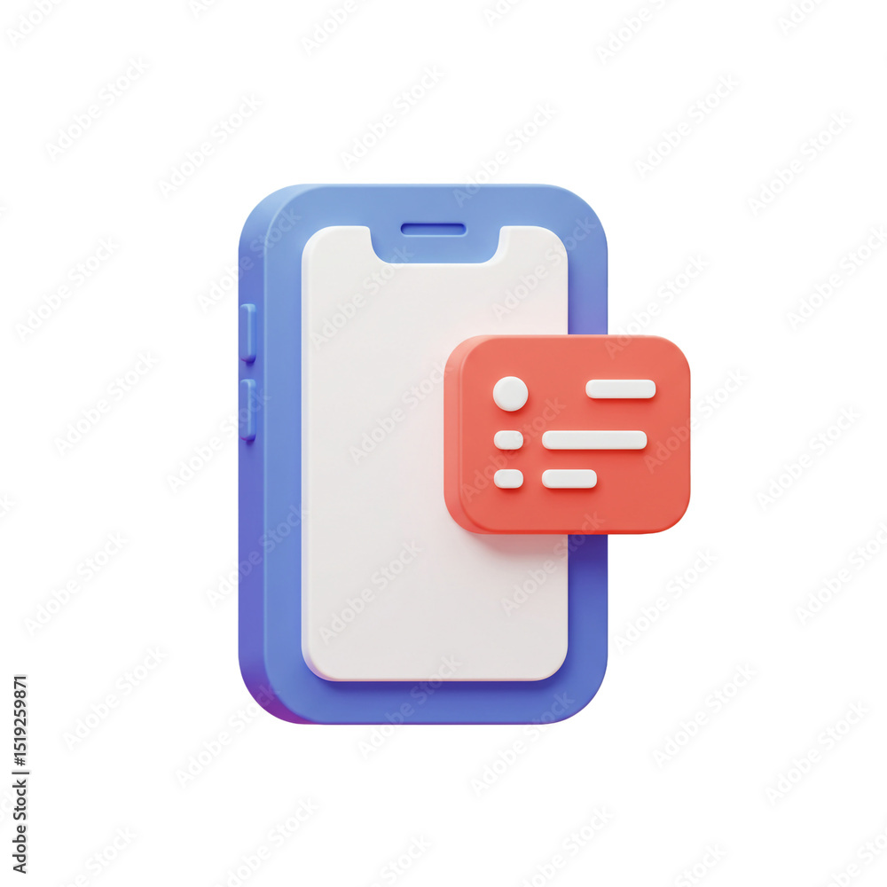 Poster 3d render of a smartphone with a notification or menu icon, technology concept