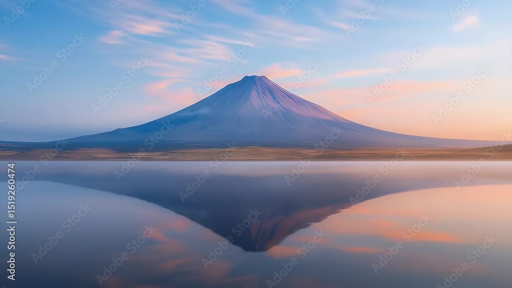 Aufkleber 湖面に映る富士山の反射と夕焼けの空が印象的な風景 aiディフェクト