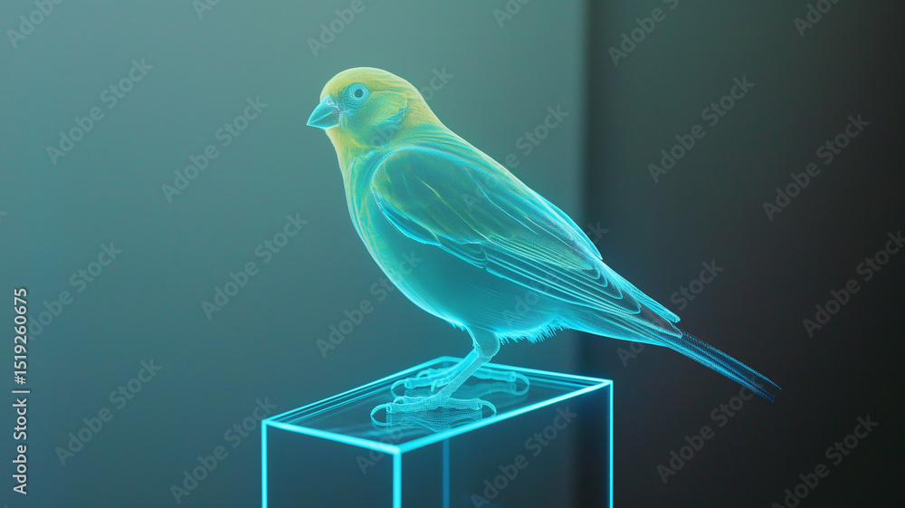 Aufkleber This glowing hologram of a bird is floating on a transparent display, showcasing vibrant colors.