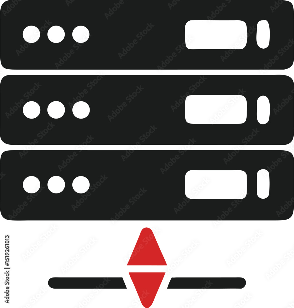 Poster red server down icon illustrating data center failure with glowing server rack