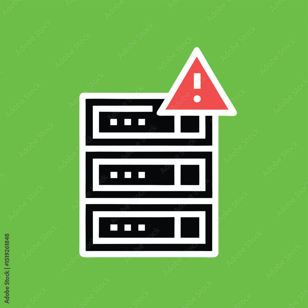 Poster server error alert icon depicting data center system failure warning symbol