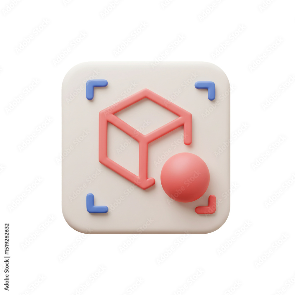 Leinwandbilder 3d rendered cube icon within a square frame representing augmented reality technology