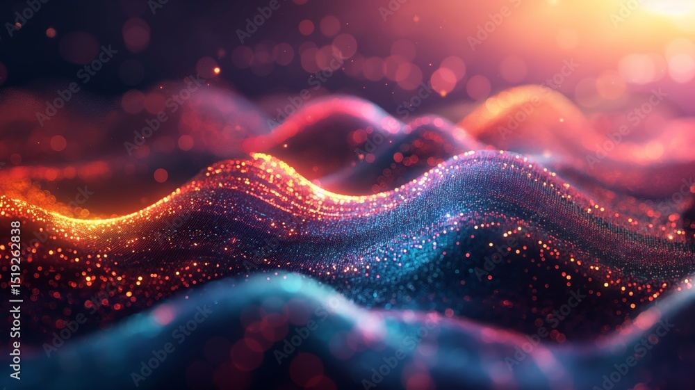 Poster visual representation of data waves illustrating ai driven cloud storage technology and its potentia