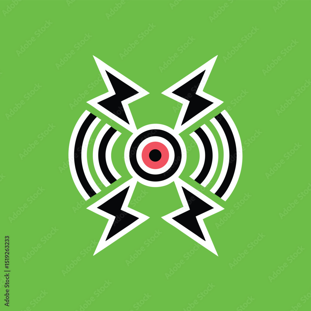 Poster abstract geometric design with radial lines and lightning bolt elements