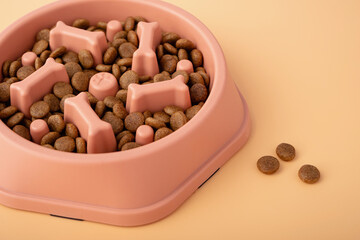 Cat and dog orange slow Feeding Bowl on orange background