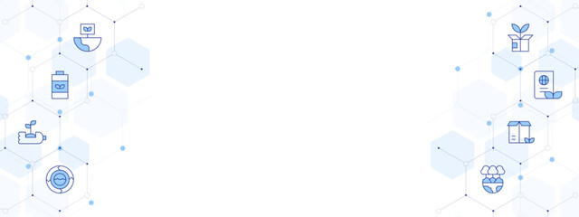 Sustainability Banner Vector Illustration with Two-sided Icon Style. Line Duotone icon. Containing. environment, eco battery, recycling, sustainable, ecology, package, sustainability, green logistics