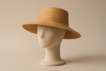 Stylish straw hat displayed on a mannequin against a neutral background for fashion and accessory inspiration
